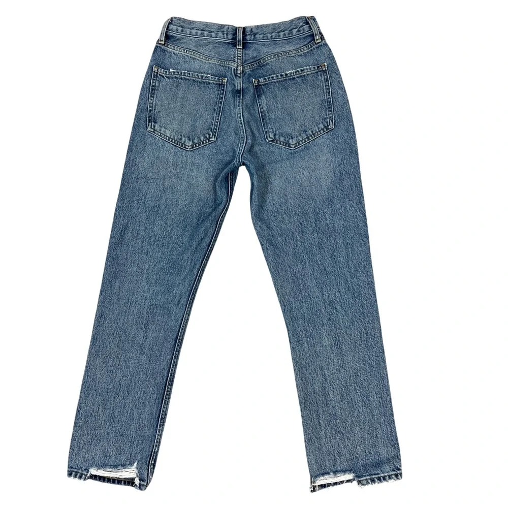 AGOLDE Riley Straight Leg Jeans 26" Distressed Cut Hems High Rise Button Fly - Picture 2 of 14